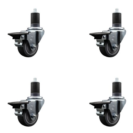 Service Caster 3'' Thermoplastic Rubber Swivel 1-5/8'' Expanding Stem Caster Set with Brake, 4PK SCC-EX20S314-TPRB-PLB-158-4